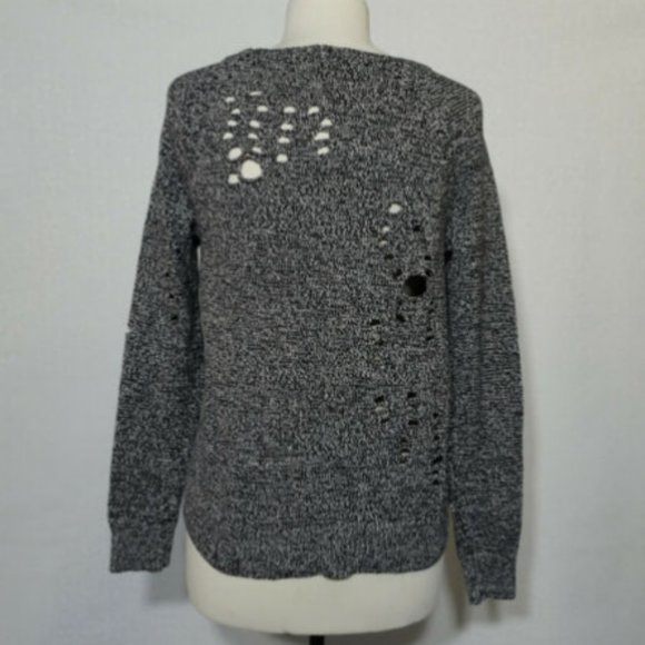 Express Size S Black White Distress Sweater Top - Picture 6 of 8